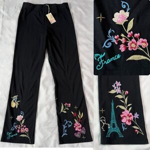 NWT Johnny Was M Embroidered Paris France Leggings Art To Wear Boho Fairycore